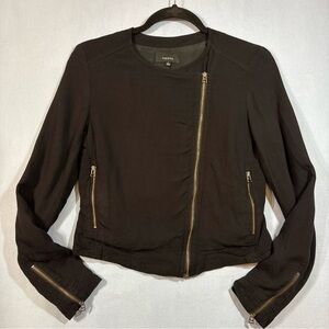 Talula Babaton Black Rayon Jacket with Gold Zippers Cropped Moto Lined.